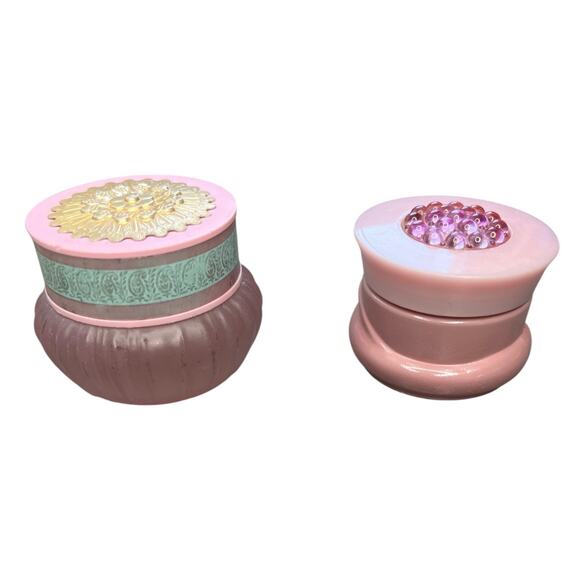 Vintage Pink Avon Cream Jars Floral Themes Satin Glass and Ceramic collectible - Picture 2 of 7